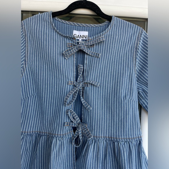 Ganni Denim Blue Pinstripe Dress - Picture 3 of 6